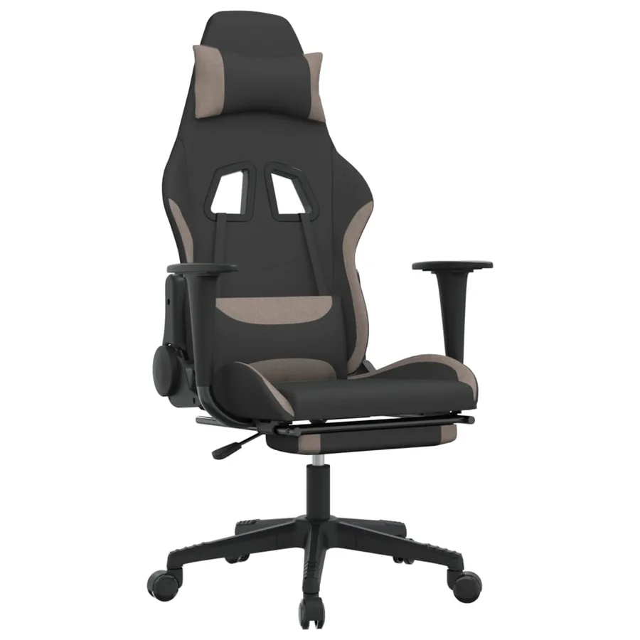 Chaise de jeu avec repose-pied Noir et taupe Tissu - 2