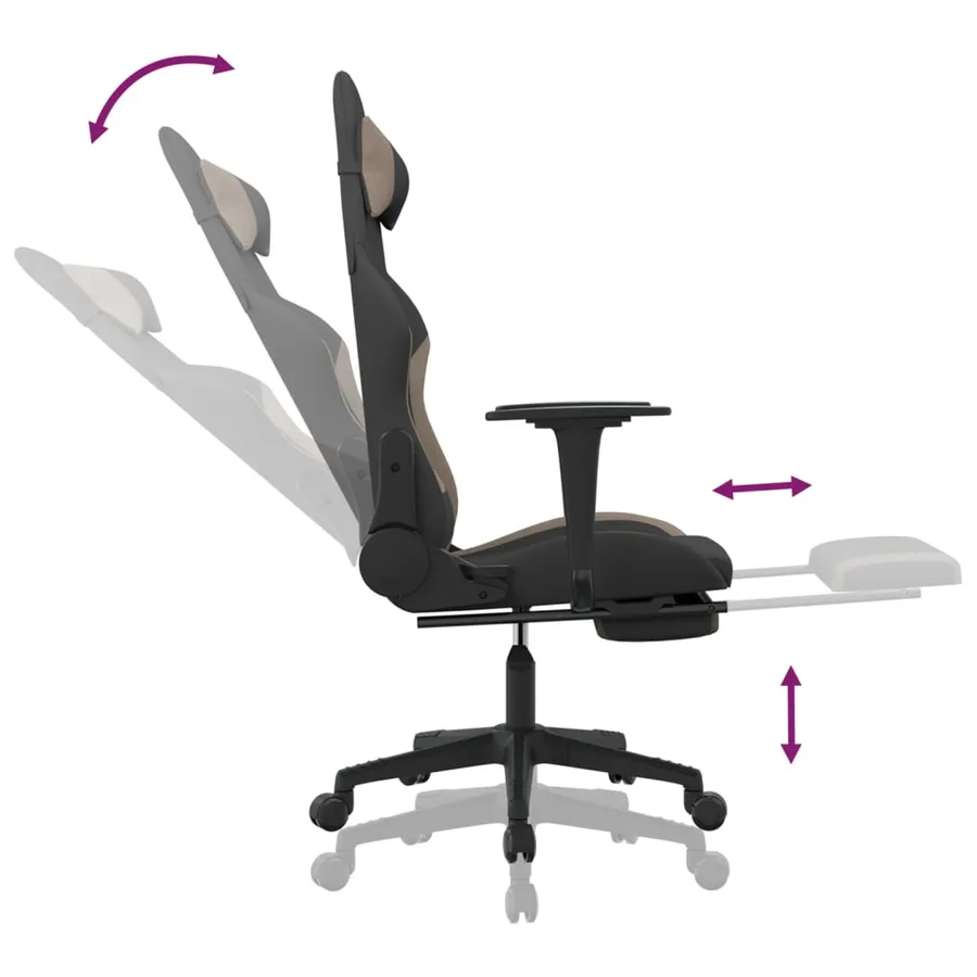 Chaise de jeu avec repose-pied Noir et taupe Tissu - 7