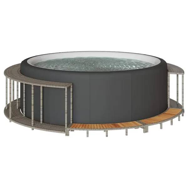 Cadre de bain à remous rangement et marche gris résine tressée