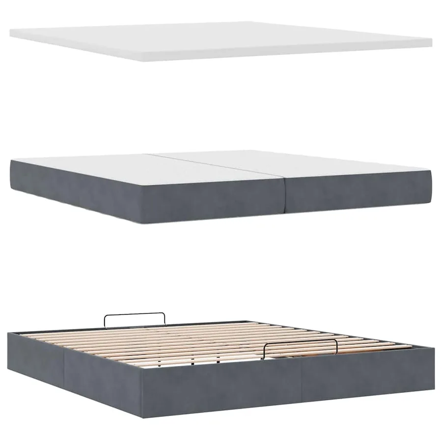 Cadre de lit ottoman avec matelas gris foncé 200x200 cm velours - 8