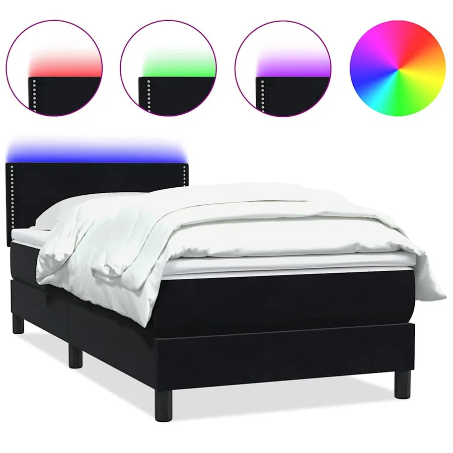 Sommier à lattes de lit avec matelas et LED noir 100x210 cm velours - 2