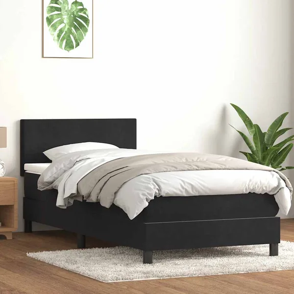 Sommier à lattes de lit avec matelas et LED noir 100x210 cm velours