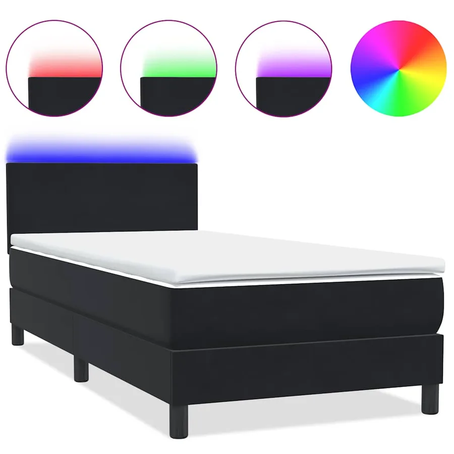 Sommier à lattes de lit avec matelas et LED noir 100x210 cm velours - 2