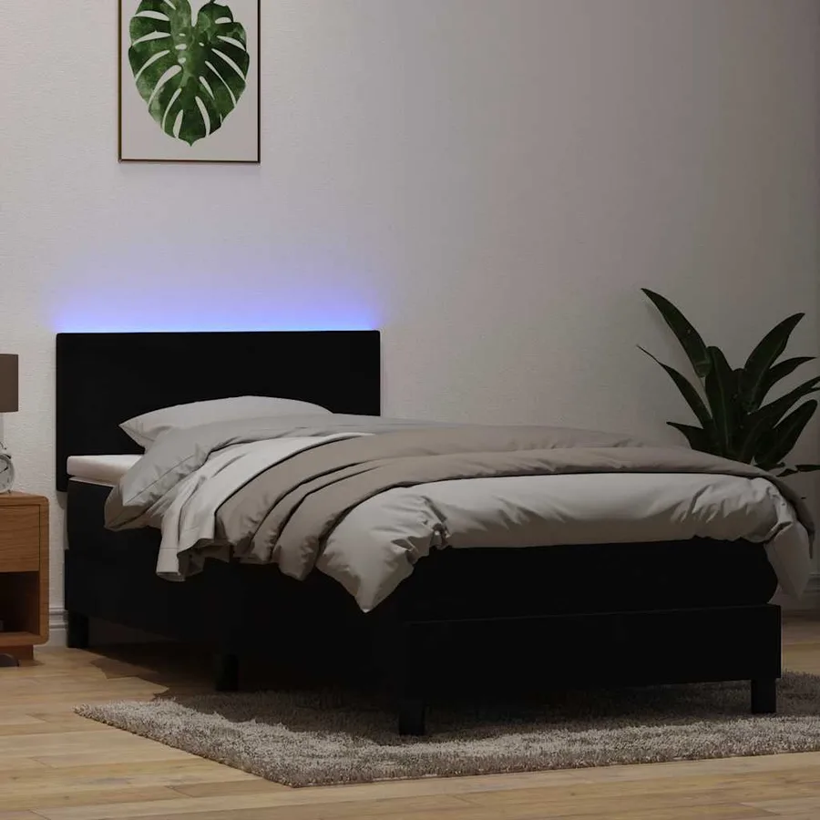 Sommier à lattes de lit avec matelas et LED noir 100x210 cm velours - 4