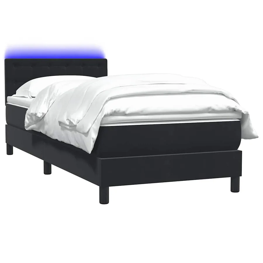 Sommier à lattes de lit avec matelas et LED noir 100x210 cm velours - 3