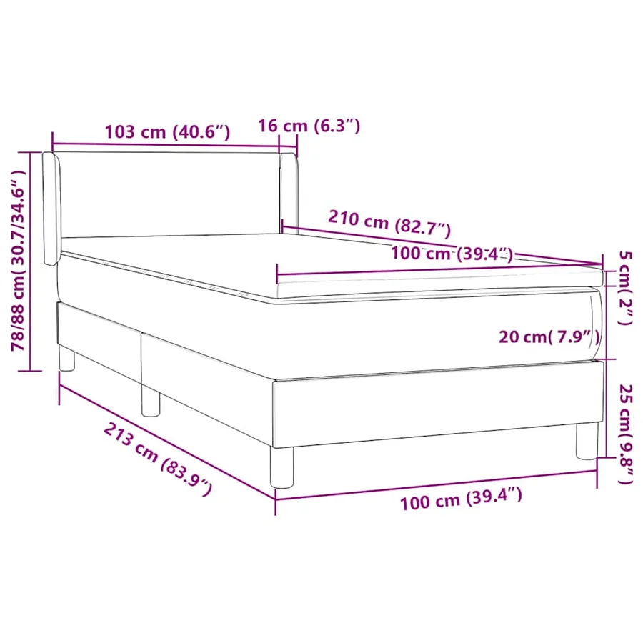 Sommier à lattes de lit avec matelas noir 100x210 cm velours - 12