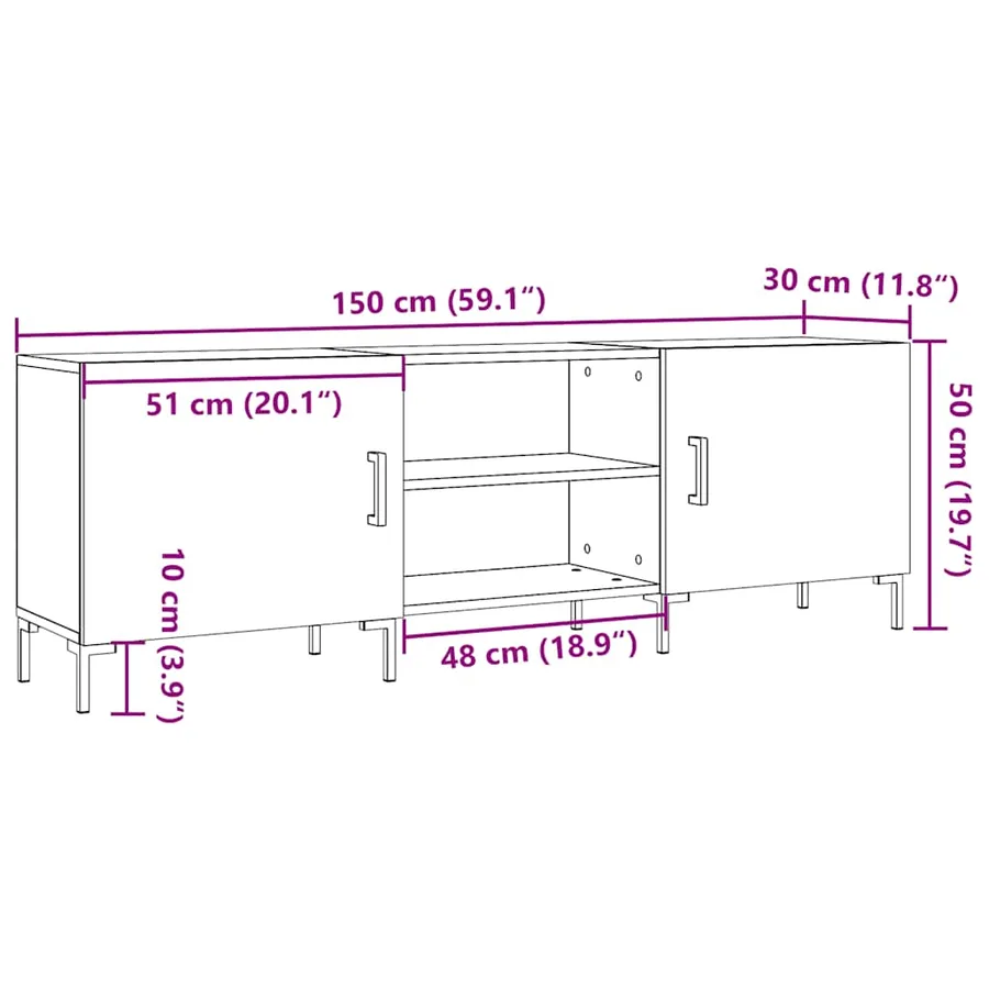 Meuble TV vieux bois 150x30x50 cm bois d'ingénierie - 11