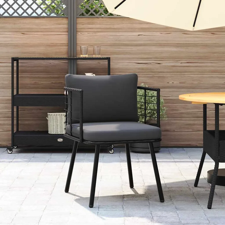 Chaise de jardin avec coussins noir résine tressée - 3