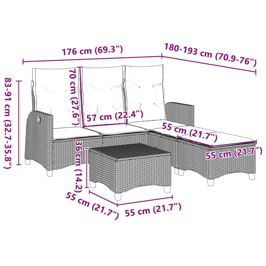 Salon de jardin 3 pcs avec coussins forme L gris résine tressée - 12