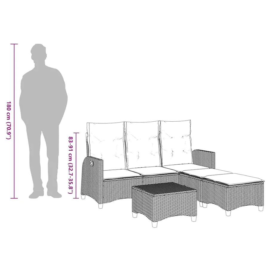Salon de jardin 3 pcs avec coussins forme L gris résine tressée - 13