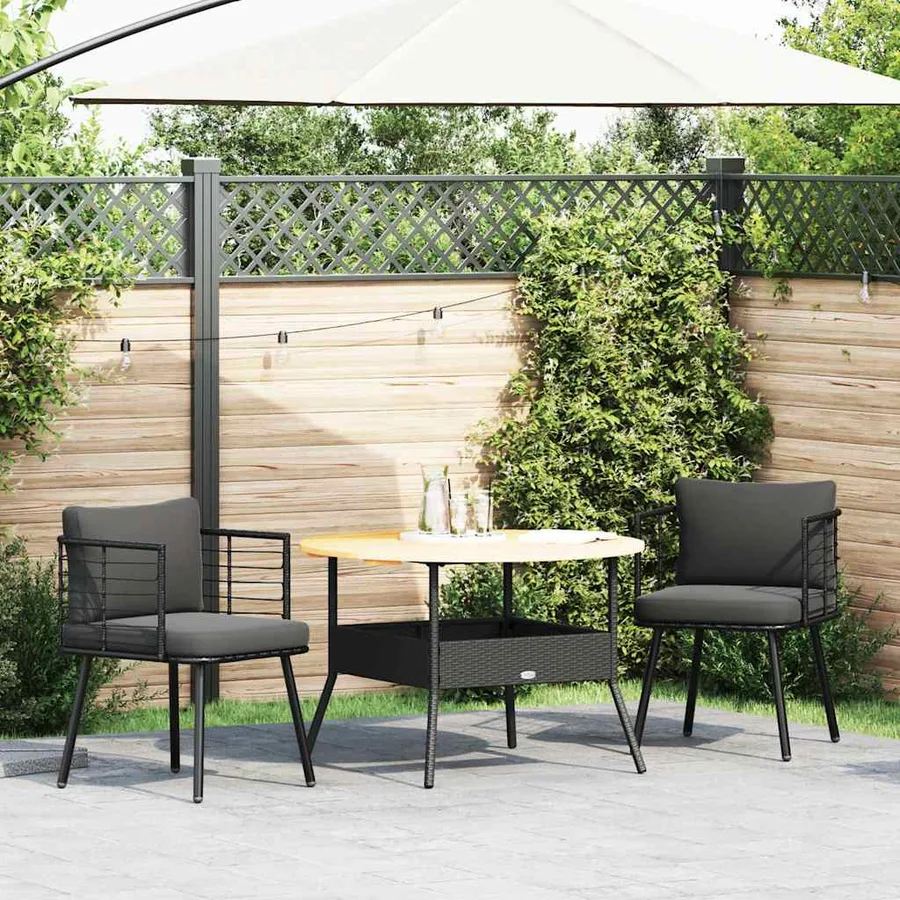 Chaises de jardin lot de 2 avec coussins noir résine tressée - 2