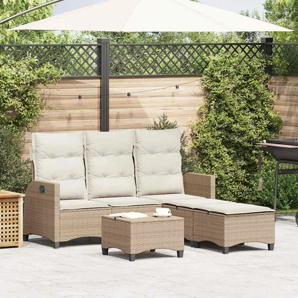 Salon de jardin avec coussins forme de L 3 pcs beige polyrotin