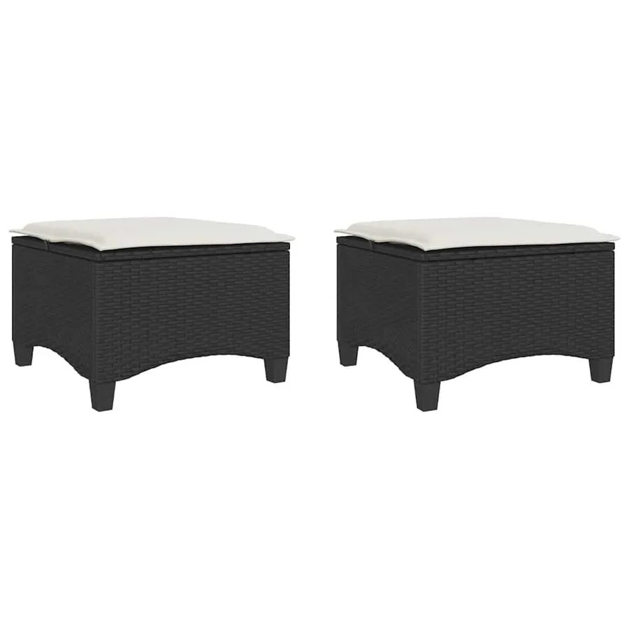 Tabourets jardin coussins 2 pcs noir 55x55x36 cm résine tressée - 2