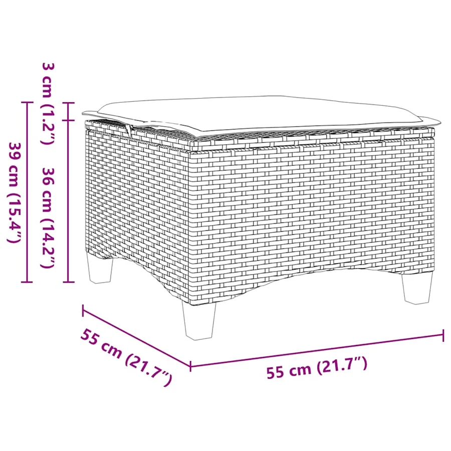 Tabourets jardin coussins 2 pcs noir 55x55x36 cm résine tressée - 8