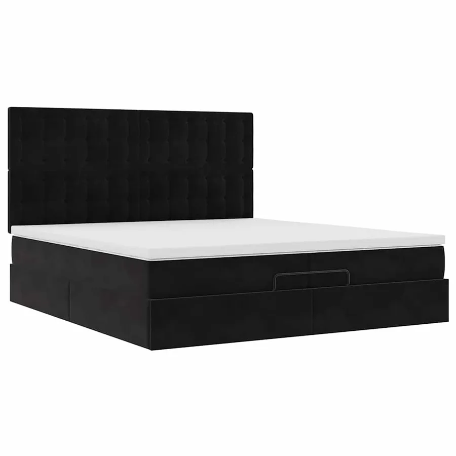 Cadre de lit ottoman avec matelas noir 200x200cm velours - 7