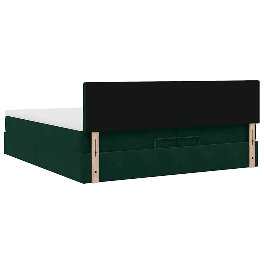 Cadre de lit ottoman avec matelas vert foncé 200x200 cm velours - 12