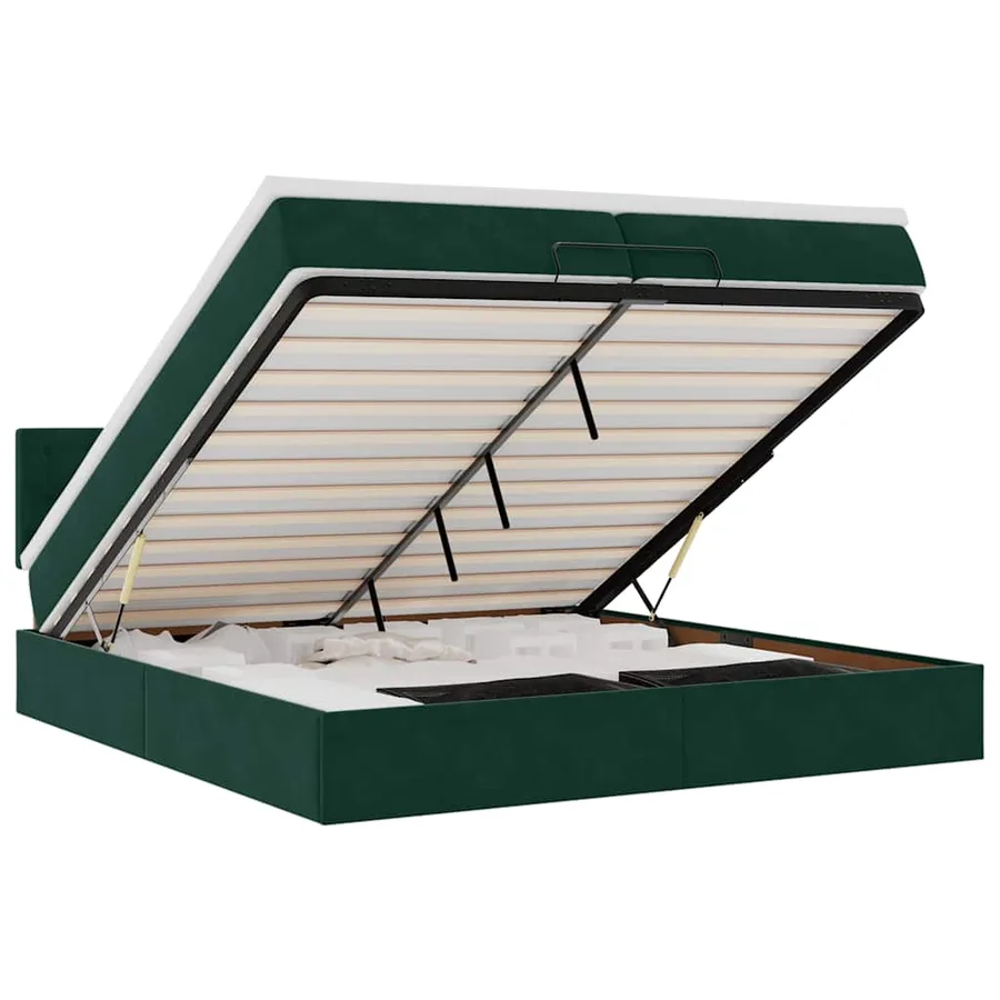 Cadre de lit ottoman avec matelas vert foncé 200x200 cm velours - 2