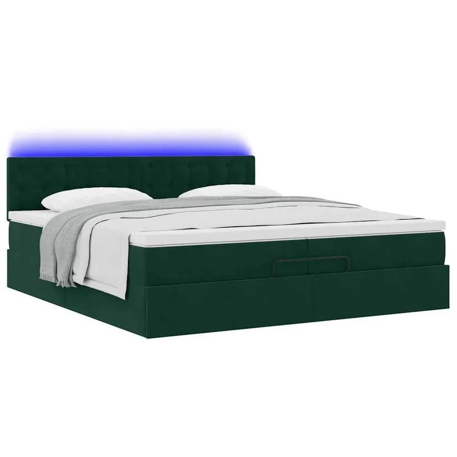Cadre de lit ottoman avec matelas vert foncé 200x200 cm velours - 6