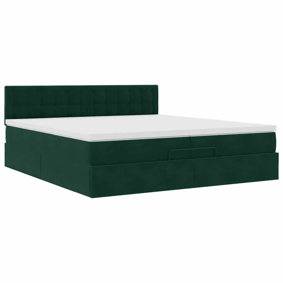 Cadre de lit ottoman avec matelas vert foncé 200x200 cm velours - 7