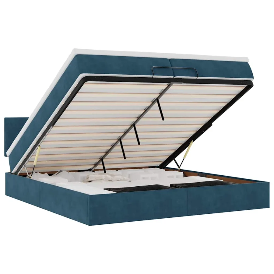 Cadre de lit ottoman avec matelas bleu foncé 200x200 cm velours - 2