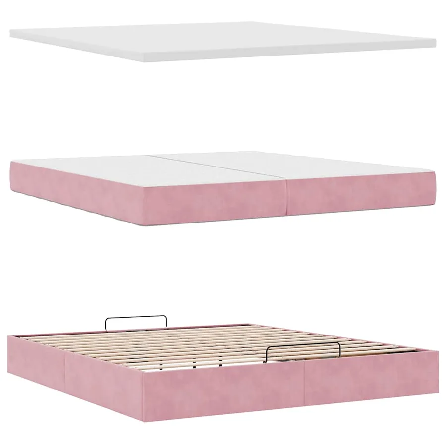 Cadre de lit ottoman avec matelas rose 200x200 cm velours - 12