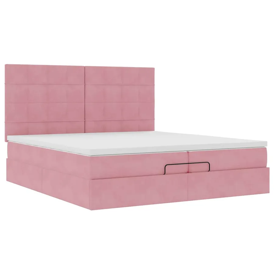 Cadre de lit ottoman avec matelas rose 200x200 cm velours - 7