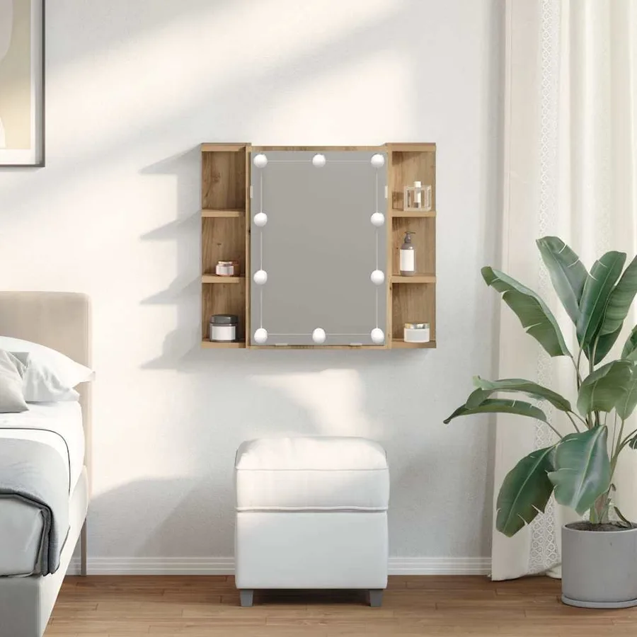 Armoire à miroir avec LED chêne artisanal 70x16,5x60 cm - 3