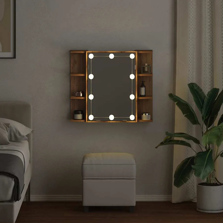 Armoire à miroir avec LED chêne artisanal 70x16,5x60 cm - 4