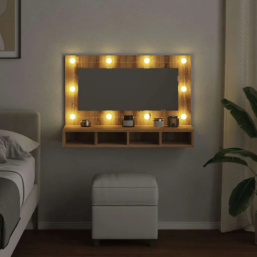 Armoire à miroir avec LED Chêne artisanal 90x31,5x62 cm - 4