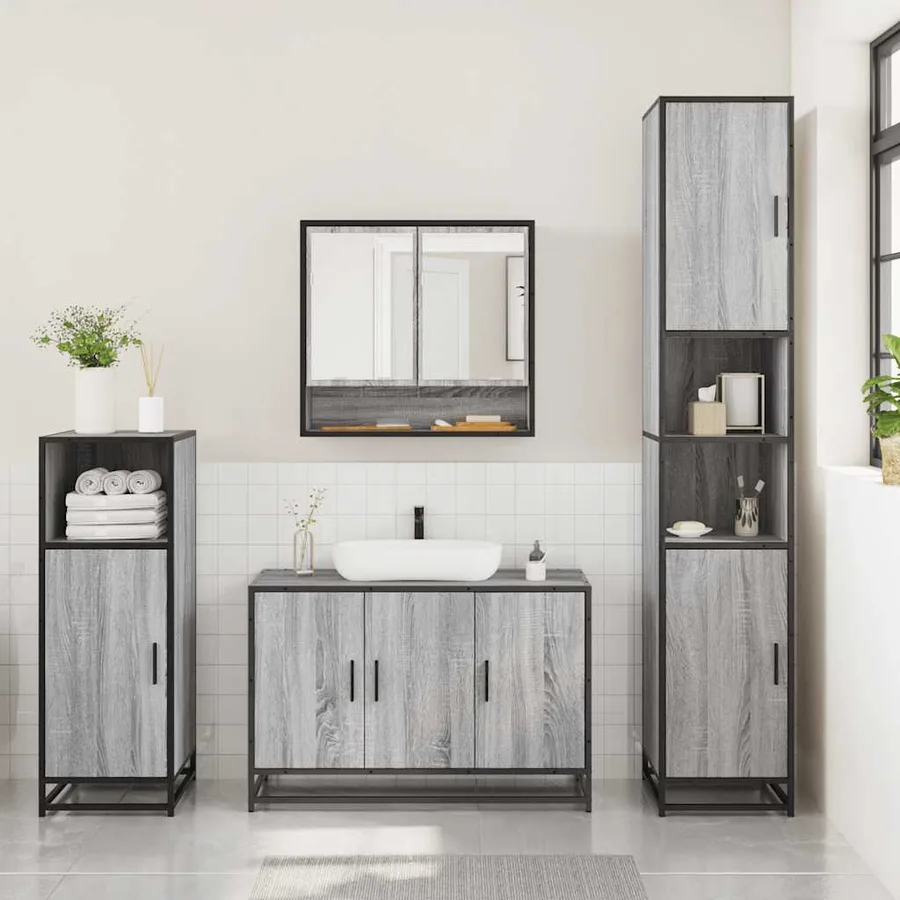 Ensemble de meubles de salle de bain 3 pcs Sonoma gris - 3