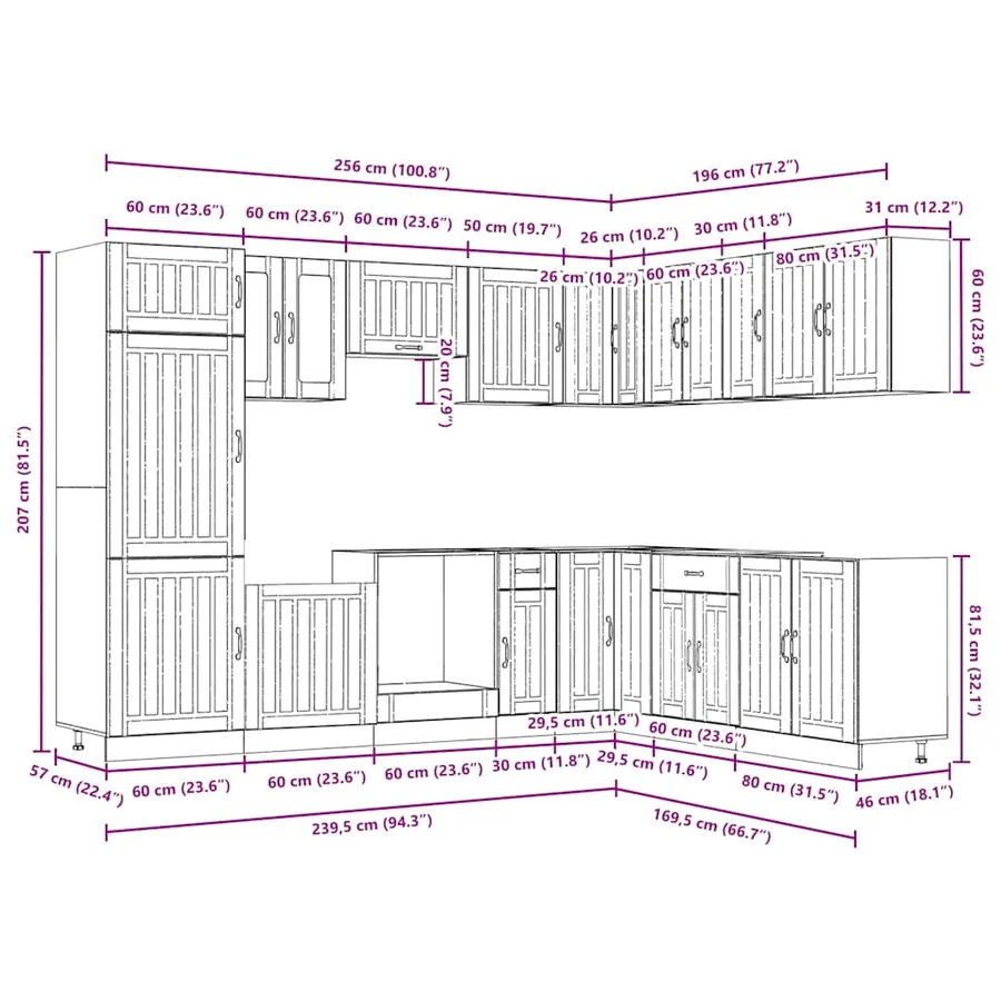 Ensemble d'armoires de cuisine 14 pcs Lucca bois d'ingénierie - 8