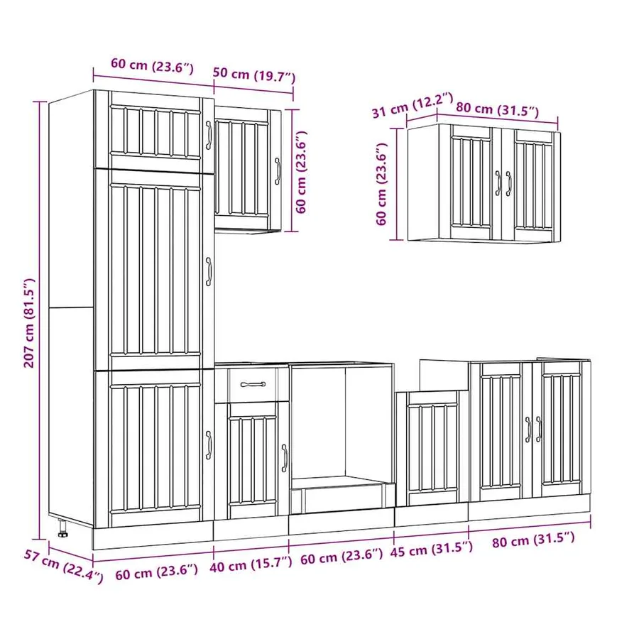 Ensemble d'armoires de cuisine 7 pcs Lucca bois d'ingénierie - 11