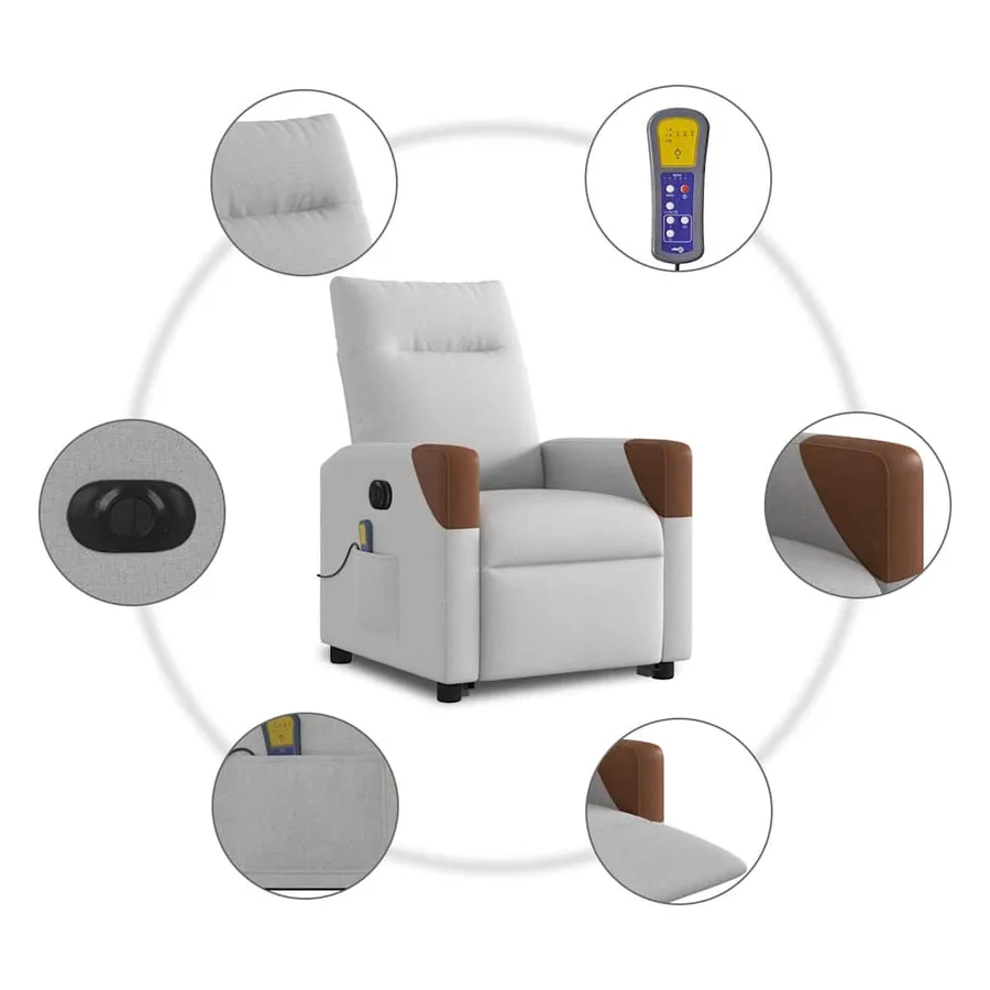 Fauteuil inclinable de massage électrique gris nuage tissu - 11