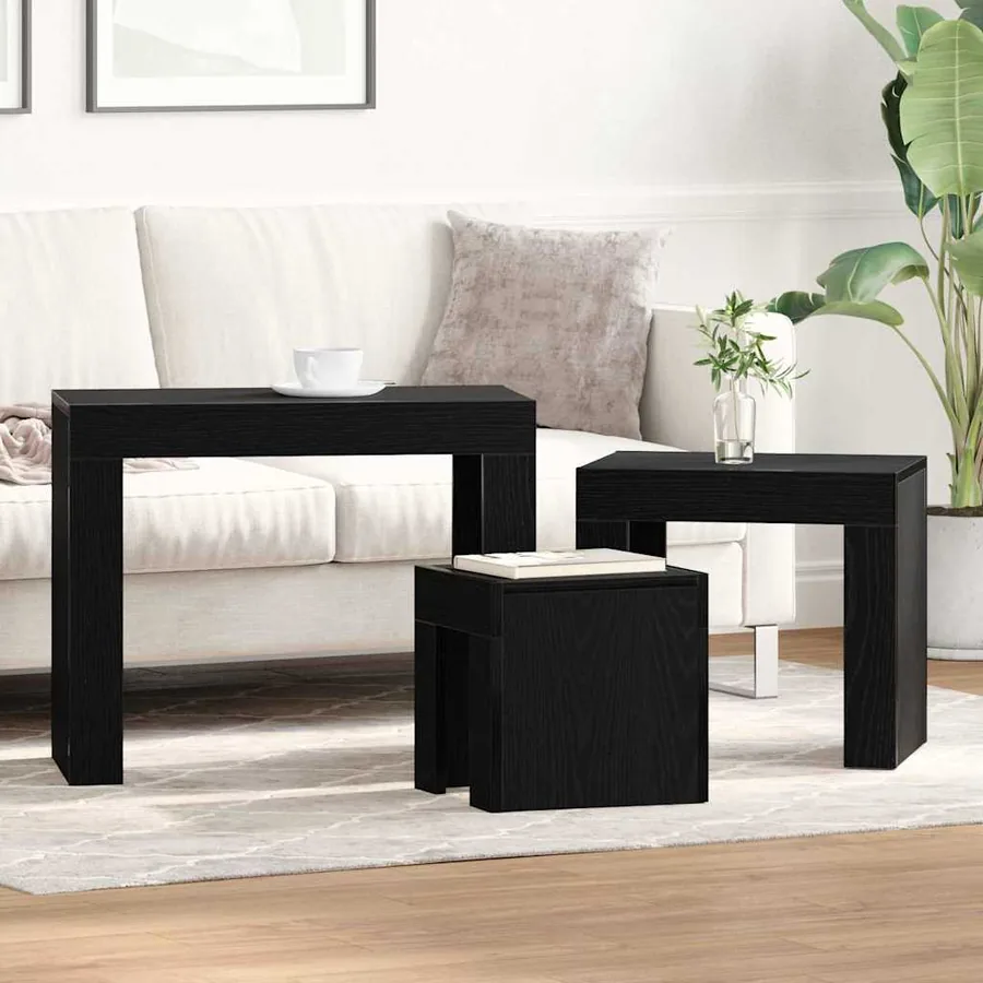 Tables gigognes 3 pcs Chêne noir Bois d'ingénierie