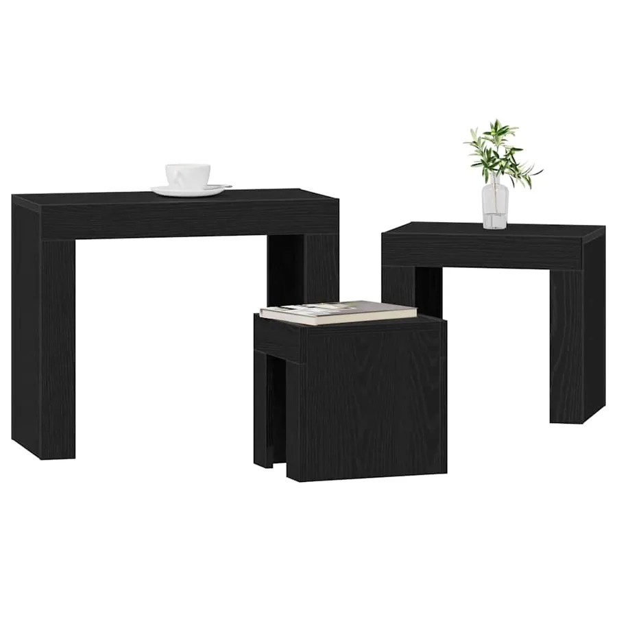 Tables gigognes 3 pcs Chêne noir Bois d'ingénierie - 3