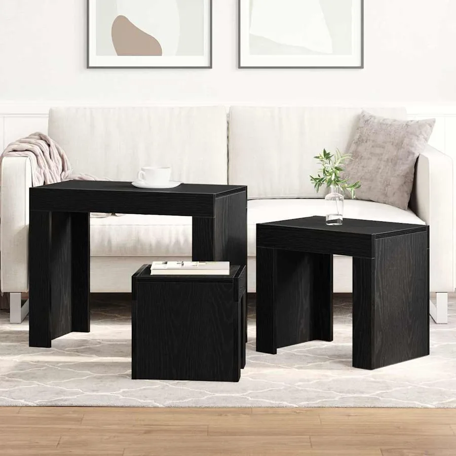 Tables gigognes 3 pcs Chêne noir Bois d'ingénierie - 4