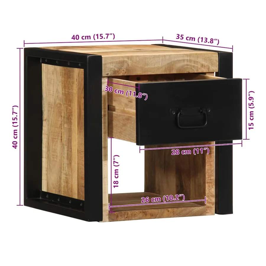 Table de chevet 40x35x40 cm bois brut massif de manguier - 14