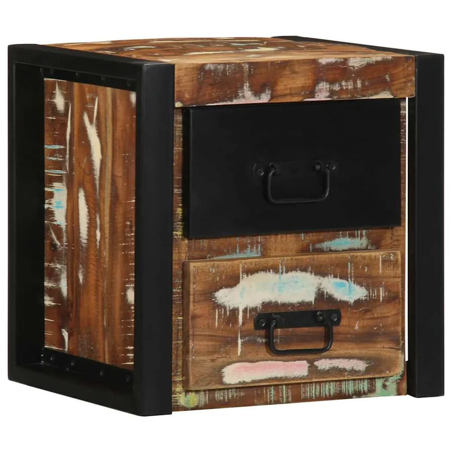 Table de chevet multicolore 40x35x40 cm bois de récupération