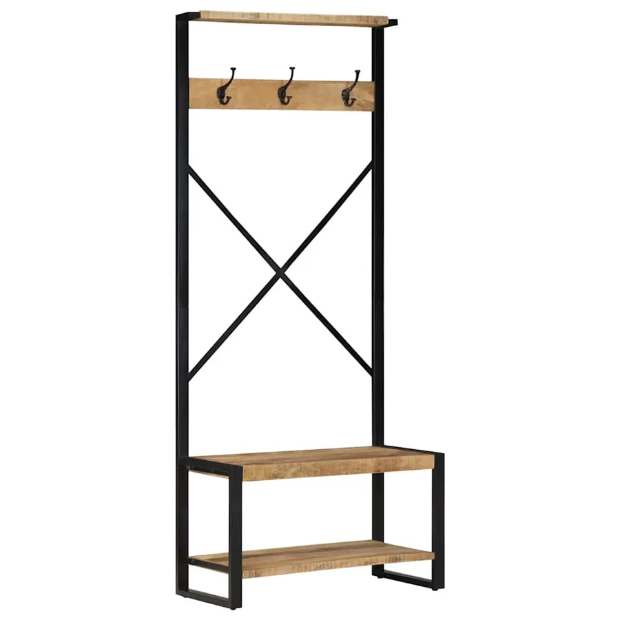 Porte-vêtements 80x40x190 cm bois de manguier massif brut - 12