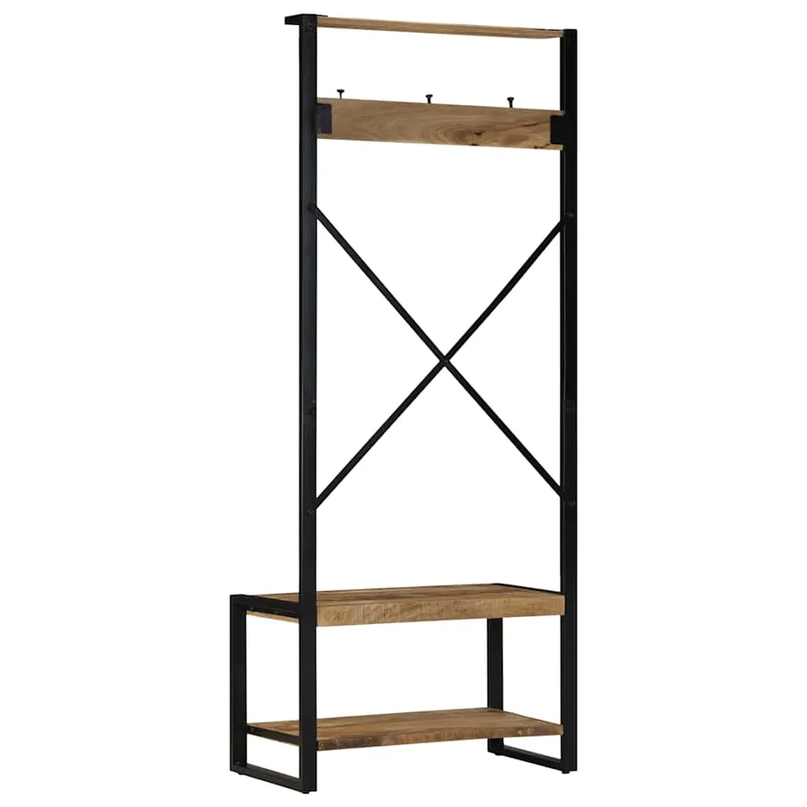 Porte-vêtements 80x40x190 cm bois de manguier massif brut - 4