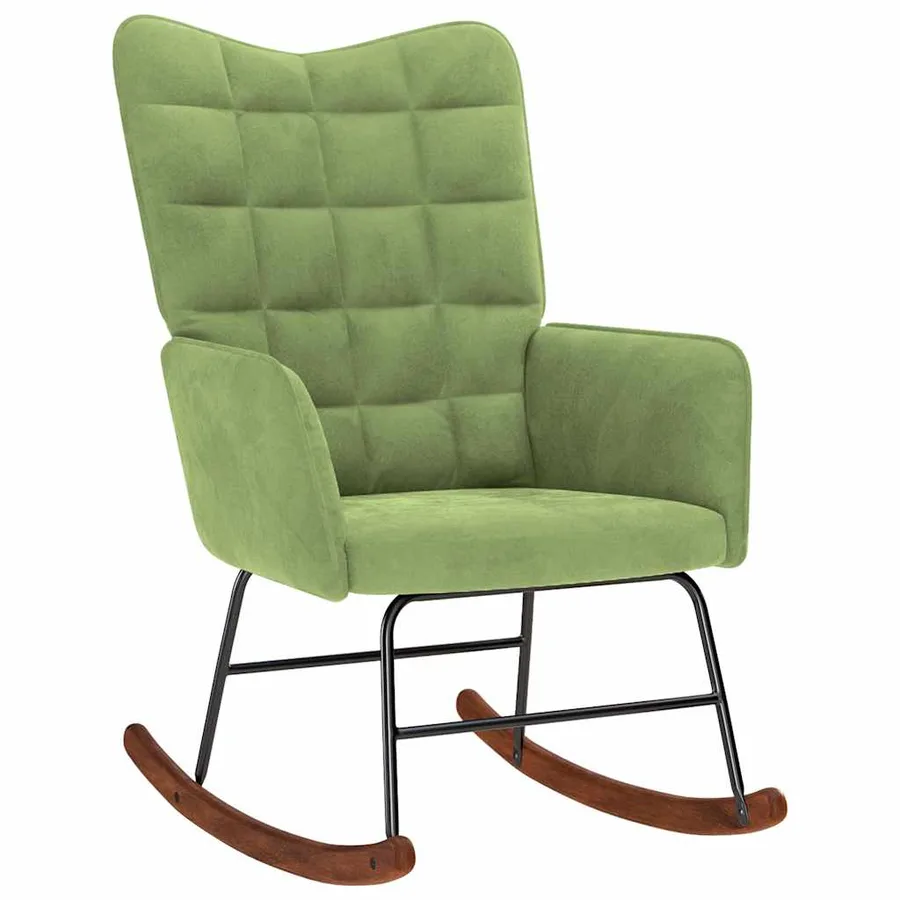 Chaise à bascule avec repose-pied vert clair velours - 4