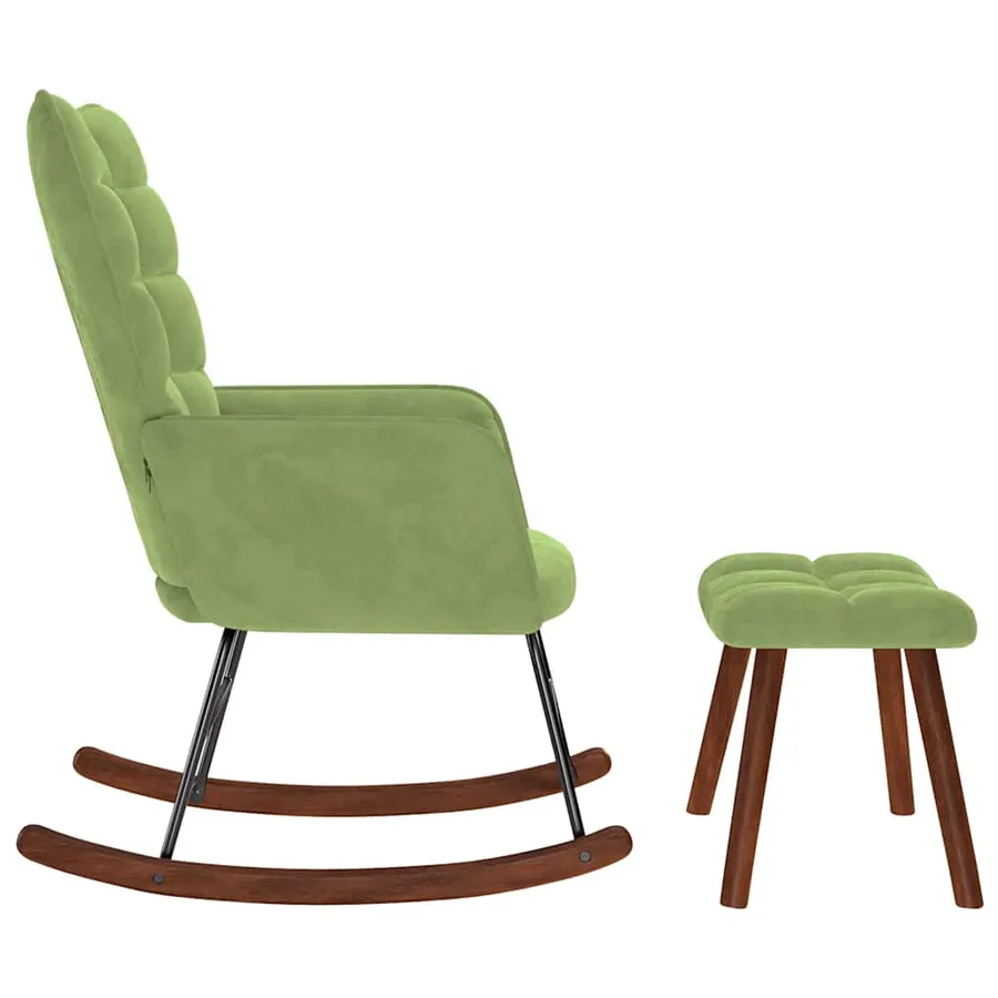 Chaise à bascule avec repose-pied vert clair velours - 6