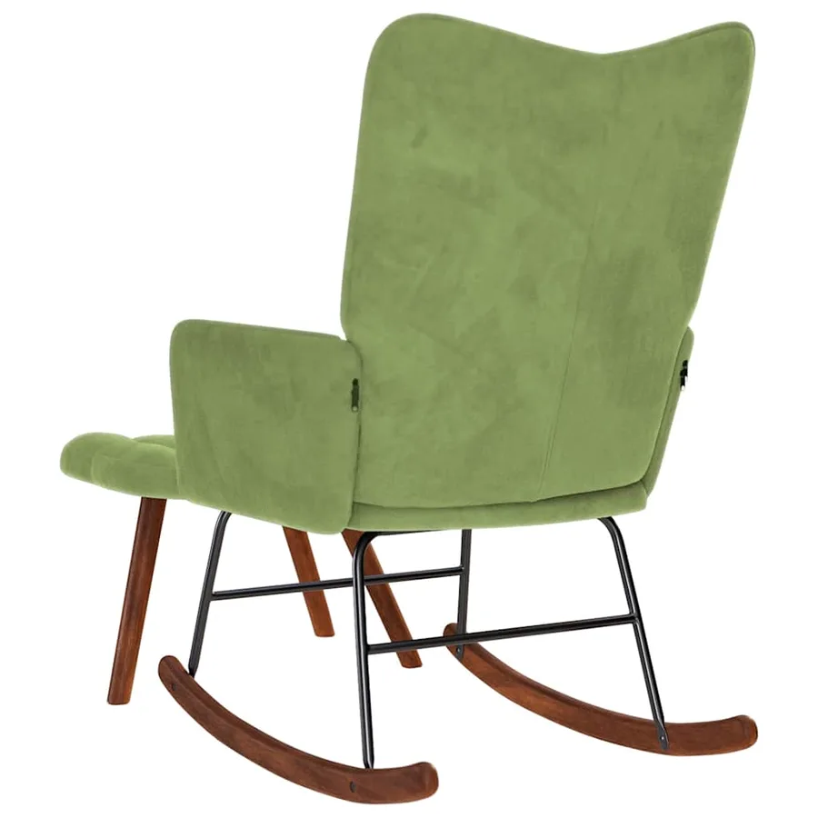 Chaise à bascule avec repose-pied vert clair velours - 7