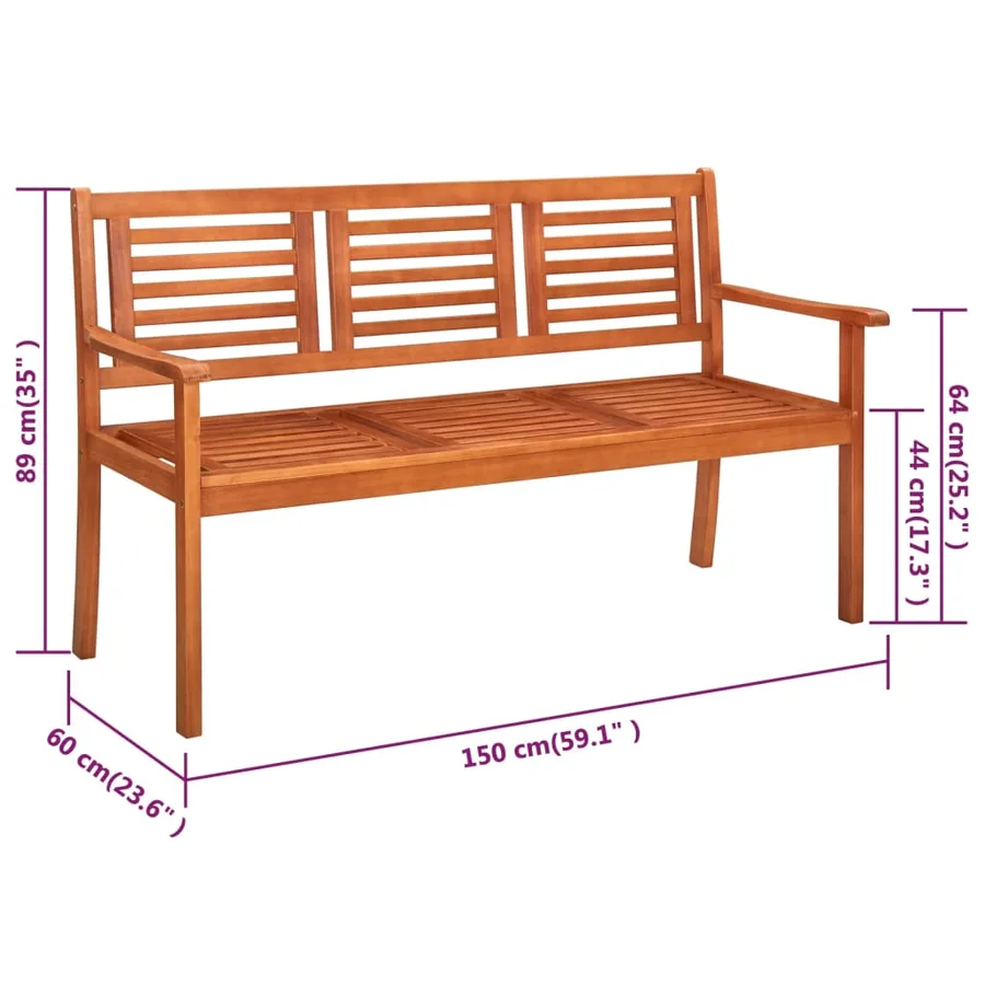 Banc de jardin 3 places avec coussin 150 cm Bois d'eucalyptus - 11