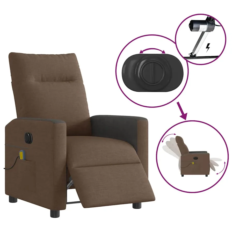 Fauteuil inclinable de massage électrique marron tissu - 9