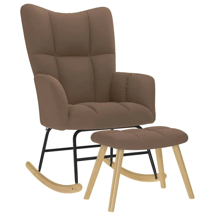 Chaise à bascule avec repose-pied Marron Tissu