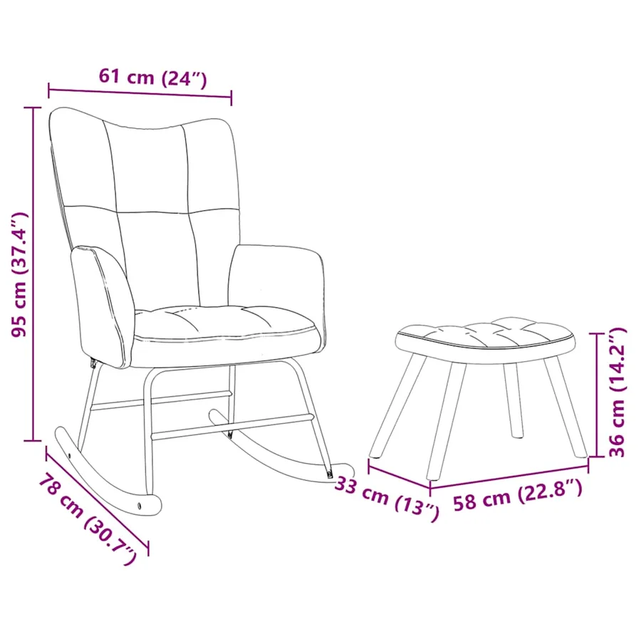 Chaise à bascule avec repose-pied Marron Tissu - 11