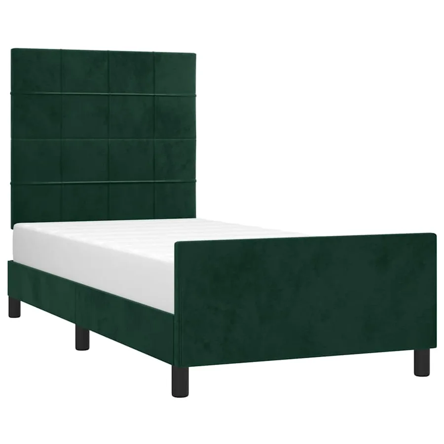 Cadre de lit sans matelas vert foncé 90x190 cm velours - 3