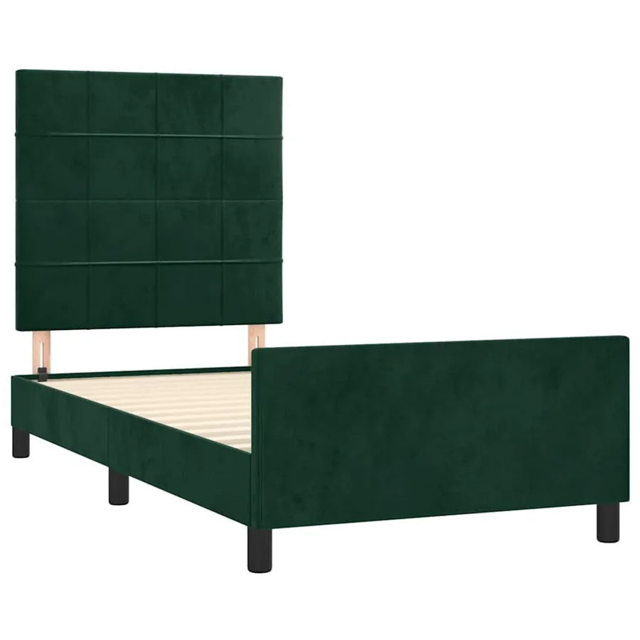 Cadre de lit sans matelas vert foncé 90x190 cm velours - 4