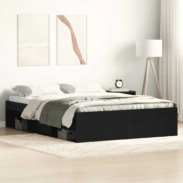 Cadre de lit sans matelas en chêne noir 135 x 190 cm bois d'ingénierie